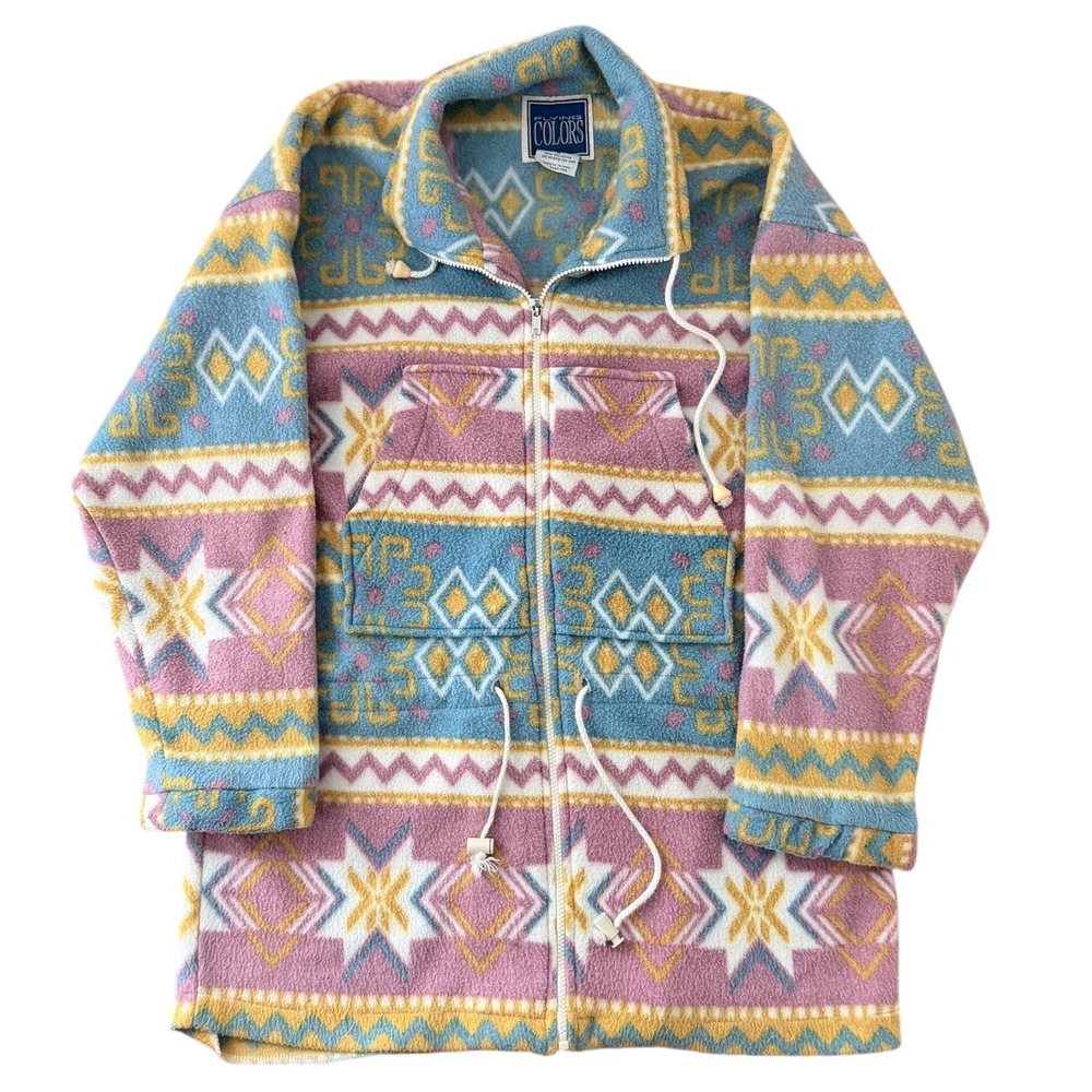 Boho Fleece‎ Jacket Southwestern Print Full Zip Pockets Women Size S Colorful